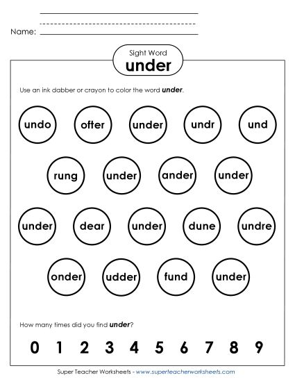 Dab or Color: Under (Printable PDF Worksheet)