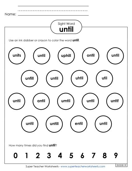 Dab or Color: Until (Printable PDF Worksheet)