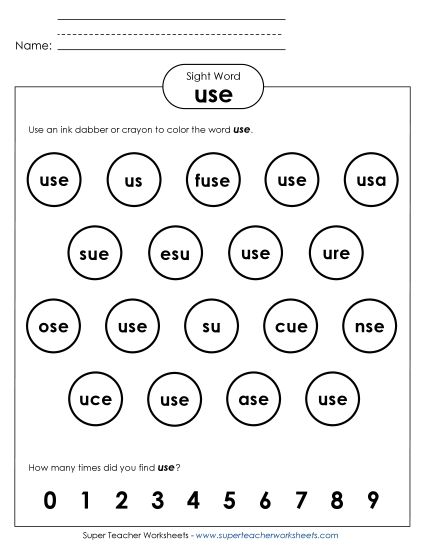 Dab or Color: Use (Printable PDF Worksheet)