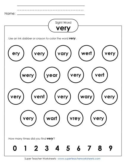 Dab or Color: Very (Printable PDF Worksheet)