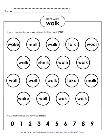 Dab or Color: Walk (Printable PDF Worksheet)