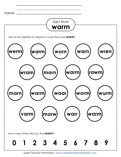 Dab or Color: Warm (Printable PDF Worksheet)