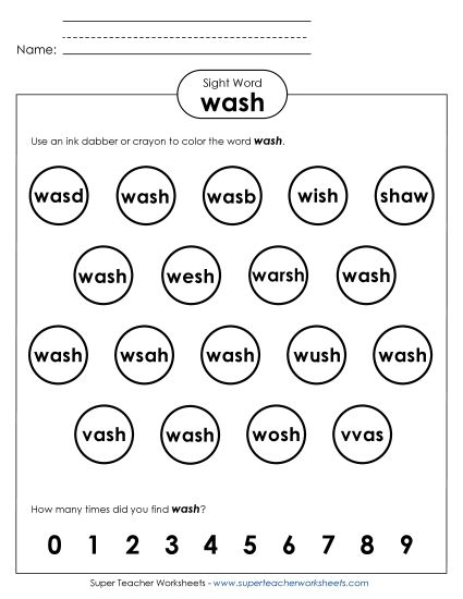 Dab or Color: Wash (Printable PDF Worksheet)