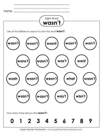 Dab or Color: Wasn't (Printable PDF Worksheet)