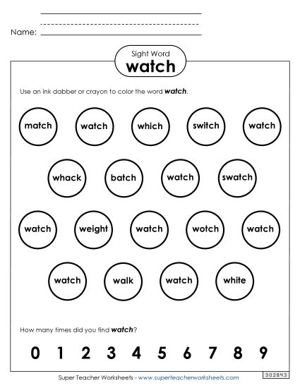 Dab or Color: Watch (Printable PDF Worksheet)