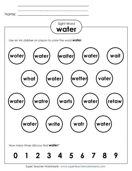 Dab or Color: Water (Printable PDF Worksheet)
