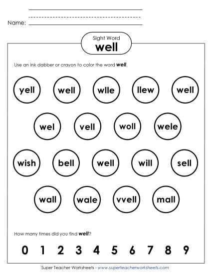 Dab or Color: Well (Printable PDF Worksheet)