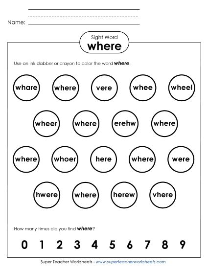 Dab or Color: Where (Printable PDF Worksheet)