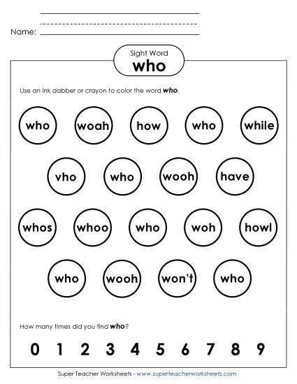 Dab or Color: Who (Printable PDF Worksheet)