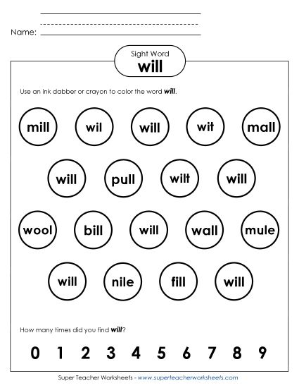 Dab or Color: Will (Printable PDF Worksheet)