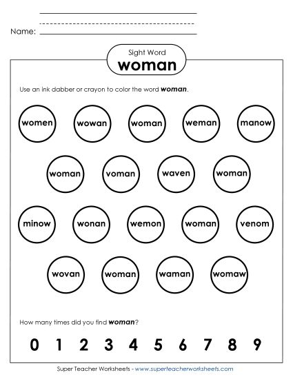 Dab or Color: Woman (Printable PDF Worksheet)