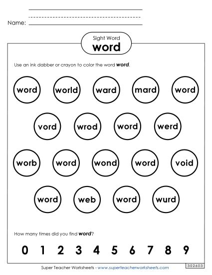 Dab or Color: Word (Printable PDF Worksheet)