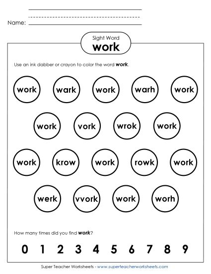 Dab or Color: Work (Printable PDF Worksheet)