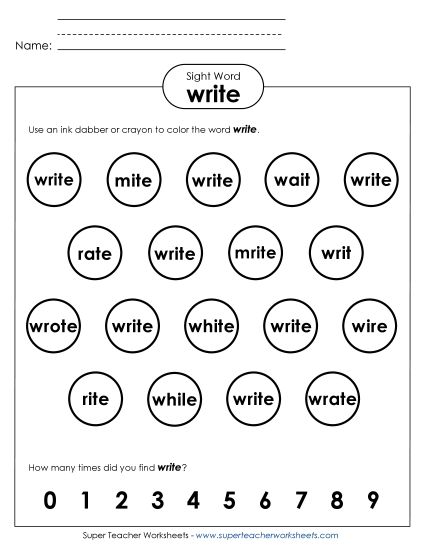 Dab or Color: Write (Printable PDF Worksheet)
