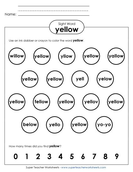 Dab or Color: Yellow (Printable PDF Worksheet)