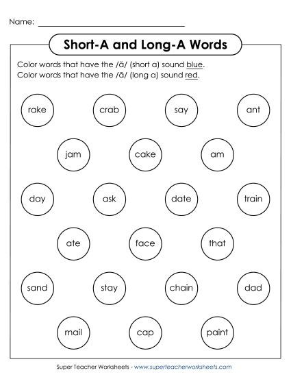 Dabber Activity: Long A and Short A (Printable PDF Worksheet)