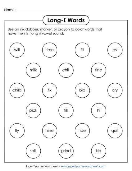 Worksheets - Dabber Activity (Long - I) (Printable PDF Worksheet)