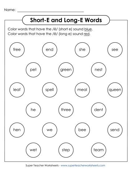 Dabber Activity: Short E and Long E (Printable PDF Worksheet)