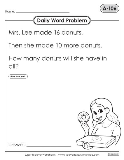Daily Word Problems  A-106 through A-110 (Printable PDF Worksheet)