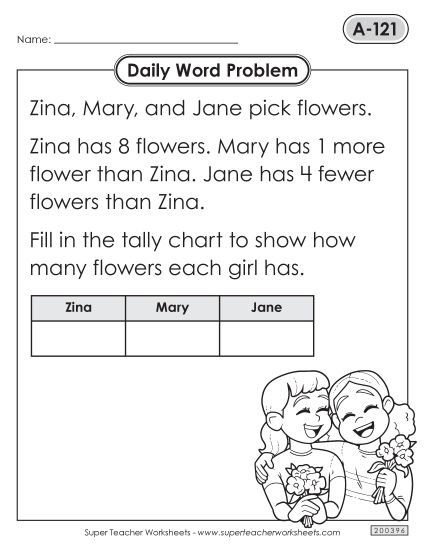Daily Word Problems  A-121 through A-125 (Printable PDF Worksheet)