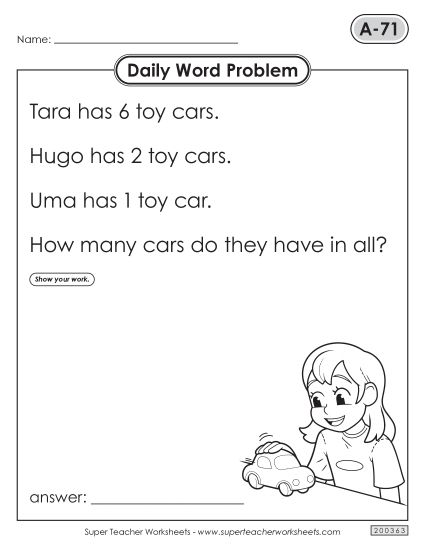 Daily Word Problems  A-71 through A-75 (Printable PDF Worksheet)