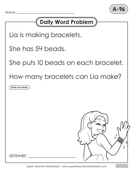 Daily Word Problems  A-96 through A-100 (Printable PDF Worksheet)