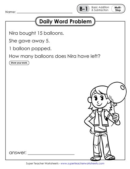 Daily Word Problems B-1 through B-5 (Printable PDF Worksheet)