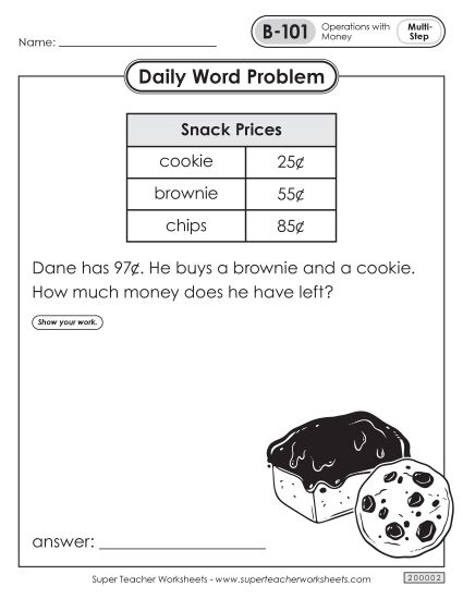 Daily Word Problems  B-101 through B-105 (Printable PDF Worksheet)