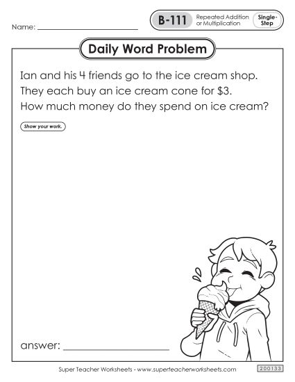 Daily Word Problems  B-111 through B-115 (Printable PDF Worksheet)