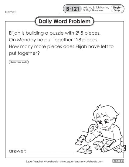 Daily Word Problems  B-121 through B-125 (Printable PDF Worksheet)