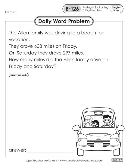 Daily Word Problems  B-126 through B-130 (Printable PDF Worksheet)