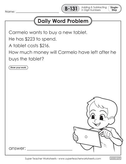 Daily Word Problems  B-131 through B-135 (Printable PDF Worksheet)