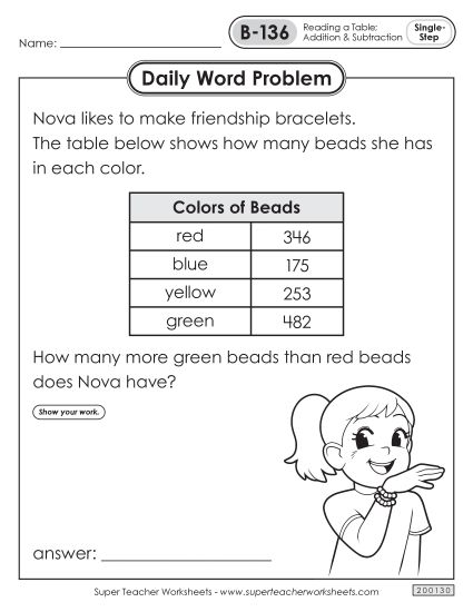Daily Word Problems  B-136 through B-140 (Printable PDF Worksheet)