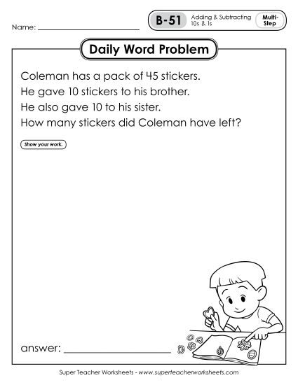Daily Word Problems B-51 through B-55 (Printable PDF Worksheet)