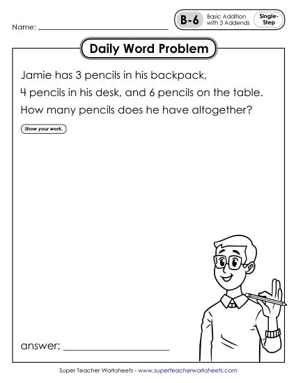 Daily Word Problems B-6 through B-10 (Printable PDF Worksheet)