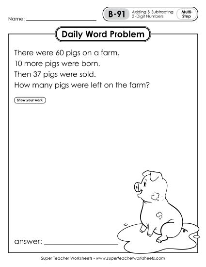 Daily Word Problems B-91 through B-95 (Printable PDF Worksheet)