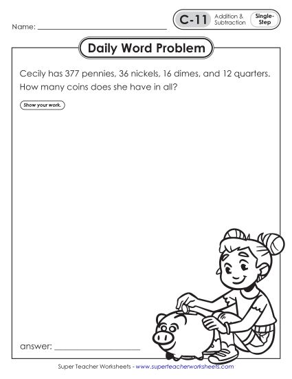 Daily Word Problems C-11 through C-15 (Printable PDF Worksheet)