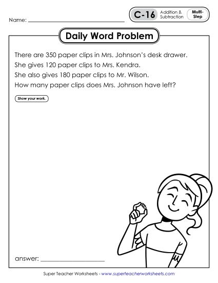 Daily Word Problems C-16 through C-20 (Printable PDF Worksheet)
