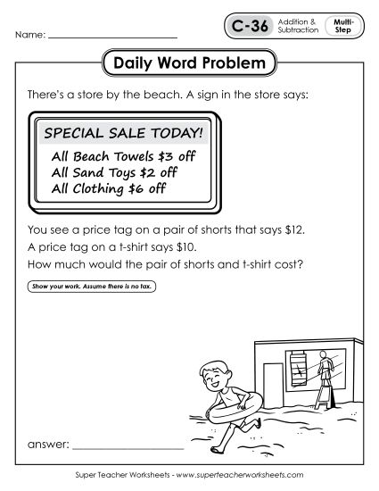 Daily Word Problems C-36 through C-40 (Printable PDF Worksheet)