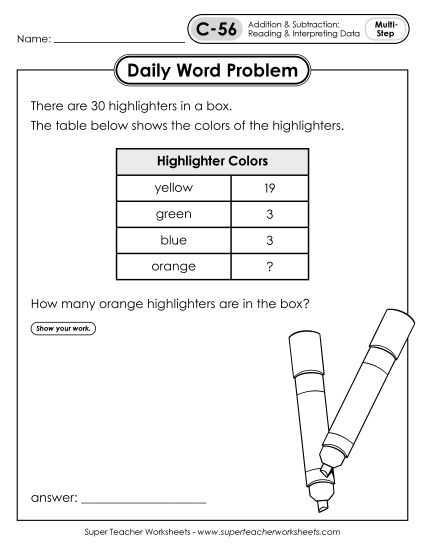 Daily Word Problems C-56 through C-60 (Printable PDF Worksheet)