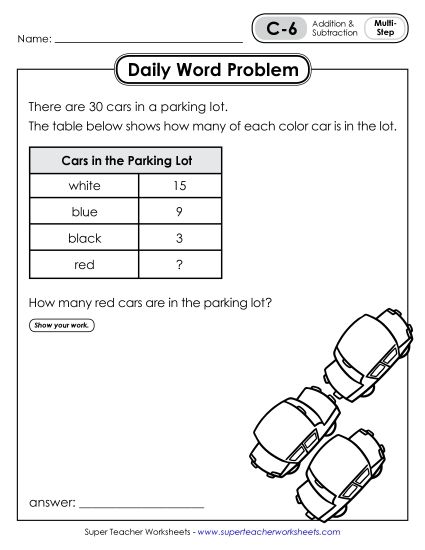 Daily Word Problems C-6 through C-10 (Printable PDF Worksheet)