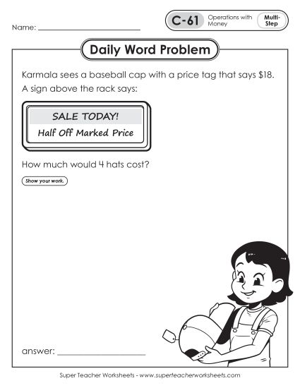 Daily Word Problems  C-61 through C-65 (Printable PDF Worksheet)