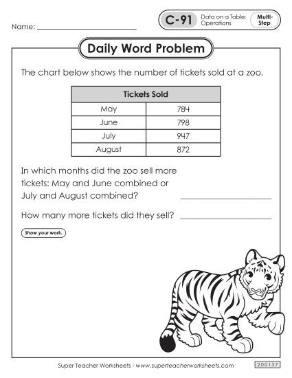 Daily Word Problems  C-91 through C-95 (Printable PDF Worksheet)