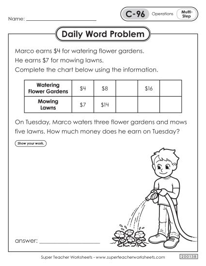 Daily Word Problems  C-96 through C-100 (Printable PDF Worksheet)
