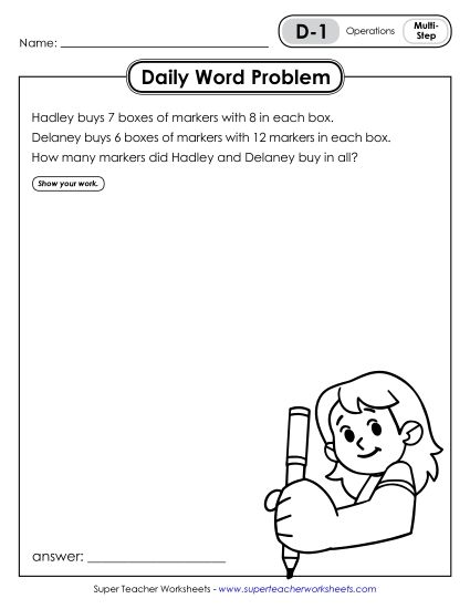 Daily Word Problems D-1 through D-5 (Printable PDF Worksheet)