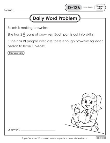 Daily Word Problems  D-136 through D-140 (Printable PDF Worksheet)