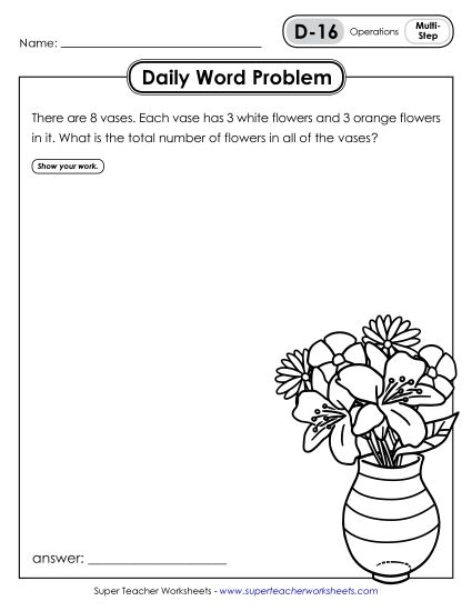Daily Word Problems D-16 through D-20 (Printable PDF Worksheet)