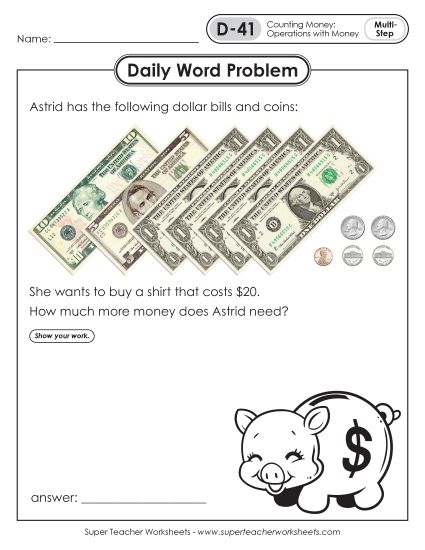 Daily Word Problems D-41 through D-45 (Printable PDF Worksheet)