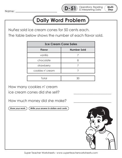 Daily Word Problems D-51 through D-55 (Printable PDF Worksheet)
