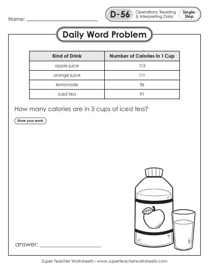 Daily Word Problems D-56 through D-60 (Printable PDF Worksheet)